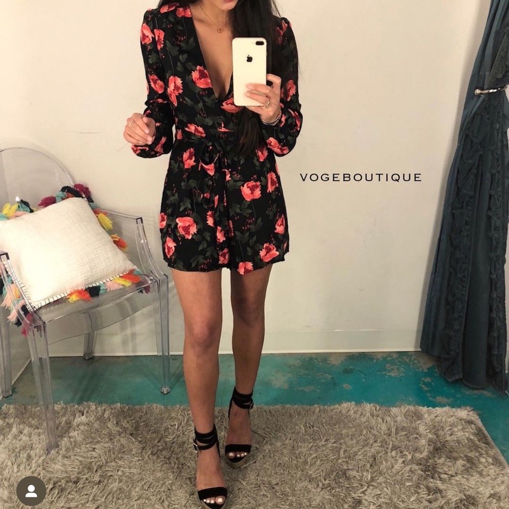 Floral Black and Red Women's Romper Dress